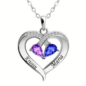 Dainty Zodiac Personalized <b>Name</b> Beads Heart Gold Plated Crystal 2 <b>Name</b> Initial Raw Gemstone Birthstone Charm Pendant <b>Necklace</b> - Product Image 2