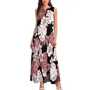 2022 Spring Summer New Fashion Sleeveless Dress Polynesian Hawaiian Flowers Print Women Elegant Casual Dresses