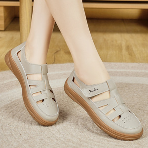 Thick-soled Women's Shoes Breathable Hollow Ladies Roman <strong>Sandals</strong> Cowhide Sole Mom <strong>Closed</strong>-<strong>toe</strong> <strong>Sandals</strong> - Product Image 2
