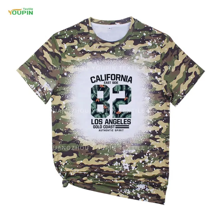 Heat Transfer Sublimation Blank Polyester T-shirt Camouflage printed Men's Crew Neck T Shirt Faux Bleach Shirts