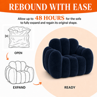 Nouveau design de fauteuil nid d'abeille, canapé compressé sous vide, en peluche courte bleu marine, forme nuage, pour adultes, pour se détendre dans le salon