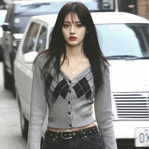 Cárdigan de Punto con Bloques de Color Estilo Preppy para Mujer, Cuello en V, Botones en la Parte Delantera, Ajuste Entallado, Manga Larga - Product Image 2