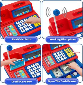 Caisse enregistreuse jouet EPT Supermarket avec microphone à son réel, calculatrice et cartes de crédit pour enfants - Product Image 4