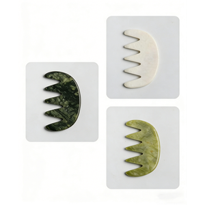 Peine de masaje de jade Xiuyan 100% natural, tabla Gua Sha de jade verde, masajeador de cabeza y cuero cabelludo, herramienta de lifting facial, peine de piedra - Product Image 3