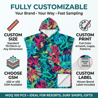 Poncho de surf en velours de coton imprimé sur mesure 400-450 GSM, teinture réactive, résistant à la décoloration, serviette de change à capuche pour la plage