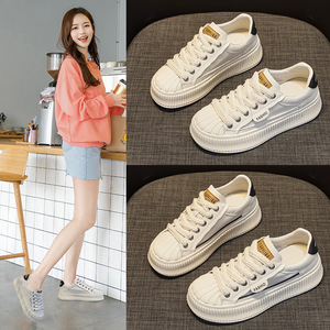 Zapatos deportivos casuales de mujer 2025 de primavera con puntera de concha, de cuero genuino, suela gruesa y boca poco profunda, ideales para caminar. - Product Image 5
