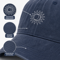 Casquette de papa personnalisée avec logo soleil et lune brodé, en sergé de coton délavé, 6 panneaux, non structurée, réglable, unisexe, vente en gros, OEM, faible MOQ