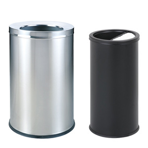 Cubo de Basura de Acero Inoxidable con Tapa Abatible, Cilíndrico, para Interiores y Exteriores, Pintado en Negro, Acero Pulido con Arena Plateada, Tamaño Grande - Product Image 3