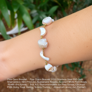 Fine Charm <b>Bracelet</b> 316L Stainless Steel PVD <b>Gold</b> Plating Sustainable Resistant White Pearl And Shell <b>Beads</b> - Product Image 3