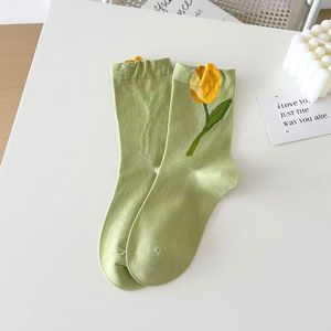 WUYANG FACTORY Hot Sale Spring Summer Thin New Boneless <strong>Socks</strong> Tulips Mid-calf <strong>Socks</strong> Pure Cotton All Season Sweet <strong>Socks</strong> - Product Image 2