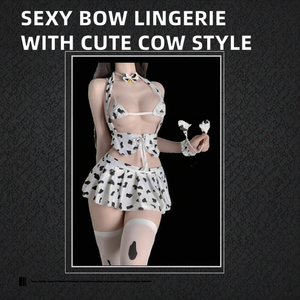Сексуальное кружевное белье в стиле JK с бантом, из нетканого материала, с милым принтом коров, для страстных игр, не требующее снятия и не защипывающее волосы - Product Image 2