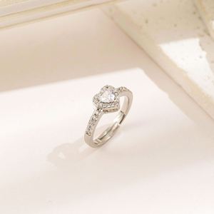 <b>Silver</b> Plated Shiny Romantic Zircon Heart Copper <b>Rings</b> for Women <b>Silver</b> Color <b>Adjustable</b> Open <b>Ring</b> Wedding Gifts for Lover - Product Image 5