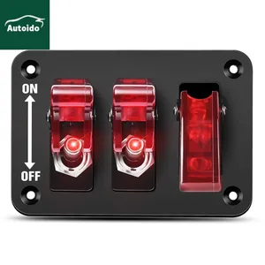 12V LED Light and Flip Cover Heavy-Duty ON/Off Switch Plate 3 Pin SPST 3 Gang Aluminum Ignition Toggle Switch