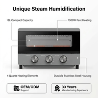 Four à toaster mini 13L 1300W avec boîtier en acier inoxydable, four électrique pour pizza et gâteaux avec fonction d'humidification, prend en charge OEM/ODM
