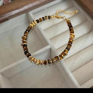 Conjunto de Joyería Vintage con Collar y Aretes de Piedra Natural, Collar de Cuentas de Ojo de Tigre Marrón de Acero Inoxidable para Mujer - Product Image 5