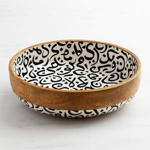 Bol décoratif en bois avec motif bleu à l'intérieur, bol de service, bol à fruits, centre de table pour la salle à manger, décoration de cuisine et de maison - Product Image 1