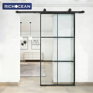 Portes coulissantes intérieures insonorisées texturées RICHOCEAN, en verre et aluminium, sans rail, pour chambre à coucher - Product Image 5