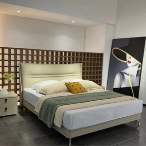Base de Cama Moderna Tapizada en Cuero Sintético, Diseño de Base de Cama con Resorte, Estructura Metálica, Color Gris - Product Image 1
