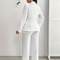 Ensemble Tailleur Satin Taille Haute Couleur Unie Manches Longues Pantalon Élégant Tenue Formelle De Bureau Pour Femme