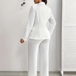 Completo Elegante da Ufficio in Raso a Tinta Unita con Pantaloni a Vita Alta e Maniche Lunghe - Product Image 3