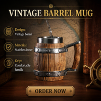 Nouveau fait à la main Vintage Style 20 oz allemagne bois baril Double paroi café bière tasses en bois en acier inoxydable bière tasse