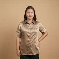 Chemise élégante classique en coton à boutons, manches courtes, pour le bureau, pour femmes, confortable et respirante, vêtements pour femmes