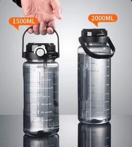 Tái Sử Dụng 50Oz 64Oz Chai Nước Bằng Nhựa 2 in1 Rơm Ống Nắp BPA Miễn Phí Lớn Du Lịch Phòng Tập Thể Dục Uống Nước Jug Leakproof Thời Gian Đánh Dấu - Product Image 3