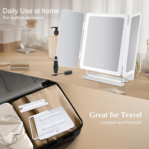 टच स्क्रीन यूएसबी रिचार्जेबल एलईडी कॉस्मेटिक दर्पण के साथ 3 रंग लाइट मल्टी-फंक्शन त्रिफोल्ड डेस्कटॉप मेकअप मिरर - Product Image 5
