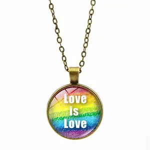 SC New Arrival Fashion LGBT Pendant Necklace Pendant Retro Glass Ball Rainbow Necklace Gay Lesbian Bisexual Pride Necklace Gifts