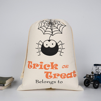 Sac en coton réutilisable avec cordon de serrage, imprimé vintage Halloween Trick or Treat, pour bonbons et cadeaux d'enfants, idéal pour les fournitures de fête d'Halloween