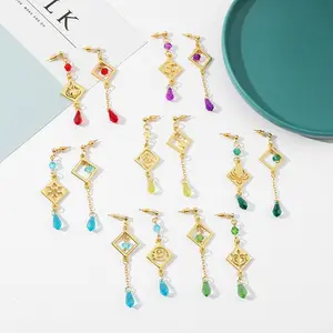 Boucle d'oreille Genshin Impact boucle d'oreille clous d'oreille Barbatos Venti vent élément irrégulier métal pendentif boucles d'oreilles pour femmes Cosplay fête