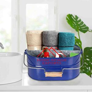 Caddy décoratif en métal recouvert de poudre bleue fini avec manche en fer et en bois Support utilitaire de cuisine Best-seller - Product Image 4
