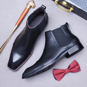 Bottines en cuir pour hommes de style anglais avec talons hauts, fabriquées par des artisans qualifiés, bottes de travail de style britannique - Product Image 2