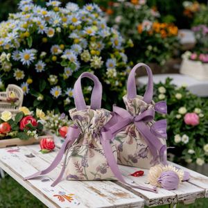 Customized Logo Recyclable <b>Flower</b> Printed Drawstring Pouch New Design Cotton Wedding Candy Canvas Sachet <b>Gift</b> <b>Bags</b> - Product Image 2
