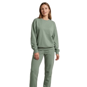 Tuta in Cotone Biologico da <span class=keywords><strong>Donna</strong></span>, Set Felpa con Collo Tondo 400GSM in Spugna Francese, Certificata GOTS, Verde Salvia, Morbida, per Tutte le Stagioni, Taglie <span class=keywords><strong>S</strong></span>-5X - Product Image 1