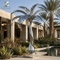 Grande sculpture de palmier en acier inoxydable, installation artistique moderne en plein air pour hôtel, complexe hôtelier, villa, jardin, aménagement paysager