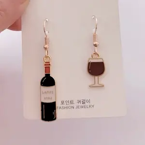Creative Golden Enamel Mini Earrings Red Wine Wine Glass Earrings Miniature Food Earrings Jewelry Gifts for Wine Lovers