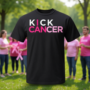 T-shirt Kick Cancer noir pour hommes, taille moyenne, sensibilisation au cancer du sein - Product Image 3