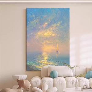 Seascape Painting Sunrise At Sea Impressionism Style Hand Painted Unframed Art For Entryway Bedroom Living Room - Product Image 2