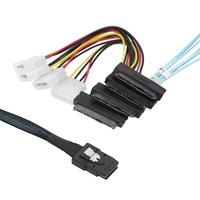 Cable de Alimentación Bofan MiniSAS SFF-8087 a SFF-8482 de 0.5M con Trenzado de PVC de 4 Pines, Cable Plano Rojo SAS 3.0 para Servidor SATA X4