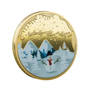 Christmas Commemorative Gold Coin UV Painted Printed Metal Commemorative Medallion Gold Plated Silver Badge Small Gift