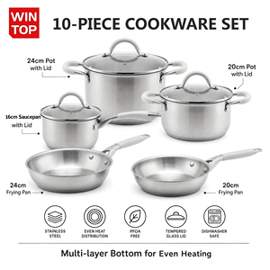 Wholesale Custom Kitchen <strong>Utensils</strong> Stainless Steel Cooking <strong>Pot</strong> Set <strong>Pots</strong> and Pans Set With Silicone Handle 10 Pieces Cookware Set - Product Image 3