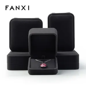 FANXI 사용자 정의 플라스틱 포장 상자 링 팔찌 시계 목걸이 상자 블랙 벨벳 보석 선물 상자 도매