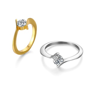 Anillo de Acero Inoxidable 316L Plateado en Oro de 18K al por Mayor, Anillo de Boda con Diamantes para Chicas y Mujeres - Product Image 6