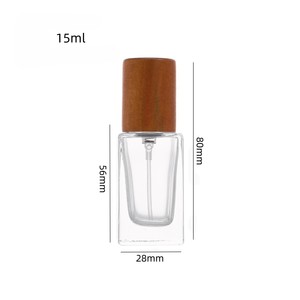 Flacon de <span class=keywords><strong>parfum</strong></span> carré en verre de haute qualité de 15 ml avec pulvérisateur et bouchon en bois, vide - Product Image 6