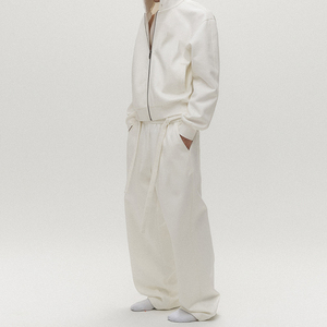 Set Felpa con Cappuccio Bianca Casual Best Seller, Giacca con Zip e <span class=keywords><strong>Pantaloni</strong></span> a Gamba Larga, Completo Due Pezzi - Product Image 1