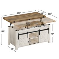 Table basse élévatrice 4 en 1 convertible multifonctionnelle avec rangement et compartiments cachés Table basse de ferme blanche