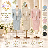Ensemble jupe et haut en tweed pour femme, manches 3/4, tenue décontractée professionnelle