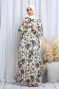 Robe longue plissée en mousseline de soie noire à fleurs, élégante et personnalisée Leduo, pour femmes musulmanes. - Product Image 2