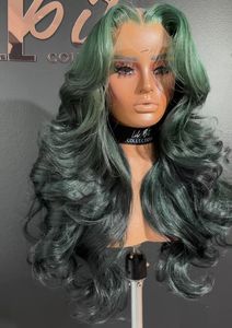 Perruque Ombrée Verte <span class=keywords><strong>Cheveux</strong></span> Vietnamiens en Gros Chevelure Humaine Vierge Brute Ondulée Perruques Brésiliens Hd Lace Frontal pour Femmes Noires - Product Image 2